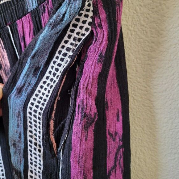 Vtg SHARON ANTHONY Striped Skirt Size 24W 90s Black Funky Crepe Rayon Textured - Picture 5 of 10